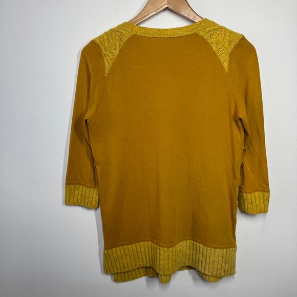 Anthropologie Pilcro Top L Yellow Cable Sweater Dually Clad Pullover Knit V-Neck - Picture 2 of 7